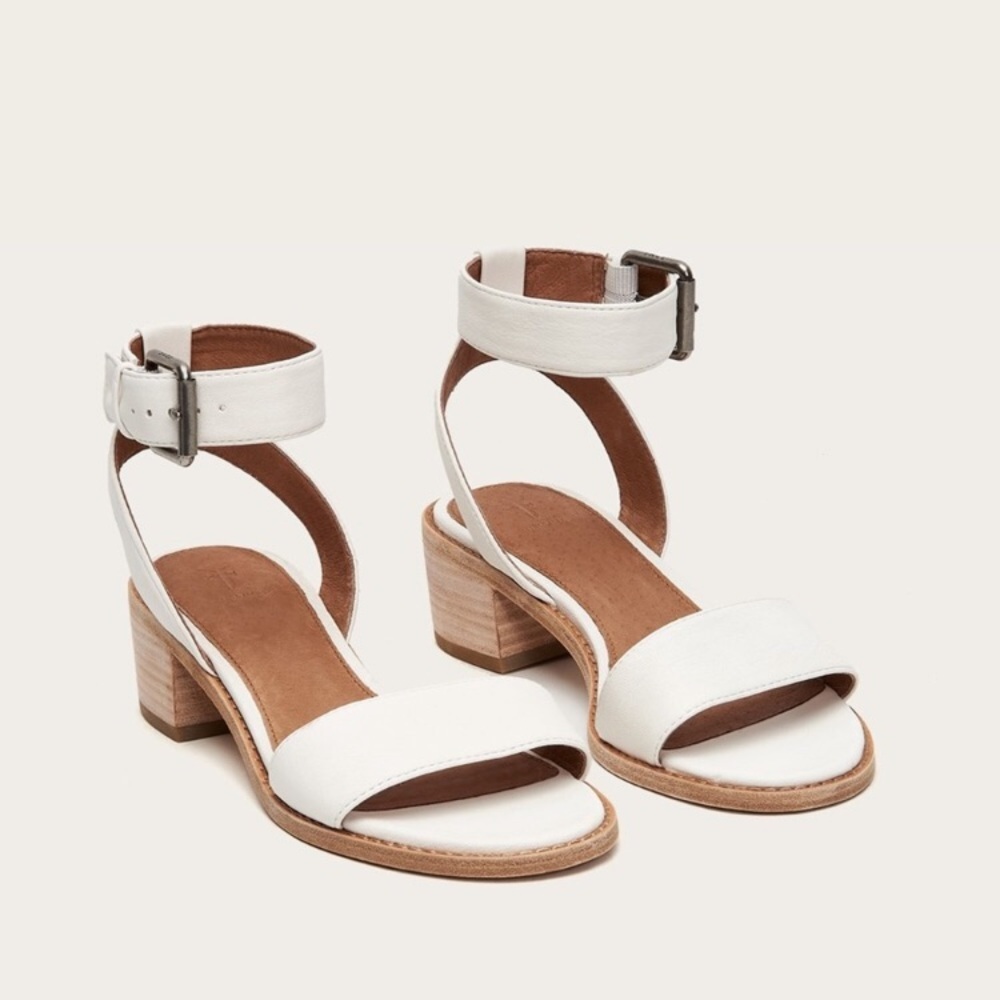 Frye Cindy Two-Piece White Block Cute Sandal Heels - Picture 2 of 13